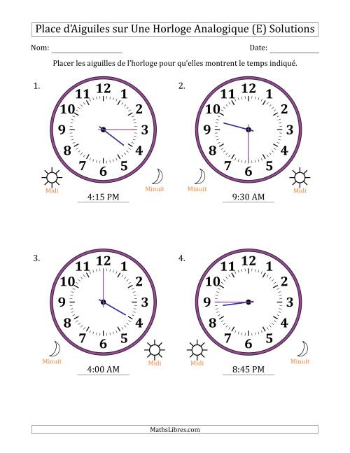 Place d'Aiguiles sur Une Horloge Analogique utilisant le système horaire sur 12 heures avec 15 Minutes d'Intervalle (4 Horloges) (E) page 2