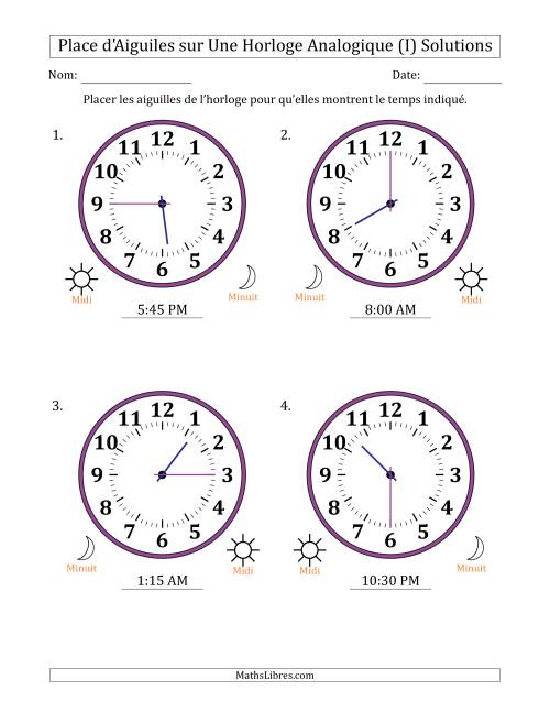 Place d'Aiguiles sur Une Horloge Analogique utilisant le système horaire sur 12 heures avec 15 Minutes d'Intervalle (4 Horloges) (I) page 2
