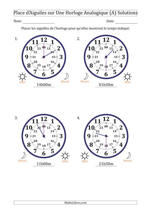 Place d'Aiguiles sur Une Horloge Analogique utilisant le système horaire sur 24 heures avec 30 Minutes d'Intervalle (4 Horloges) (A) page 2