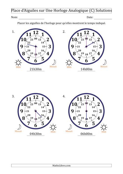 Place d'Aiguiles sur Une Horloge Analogique utilisant le système horaire sur 24 heures avec 30 Minutes d'Intervalle (4 Horloges) (C) page 2