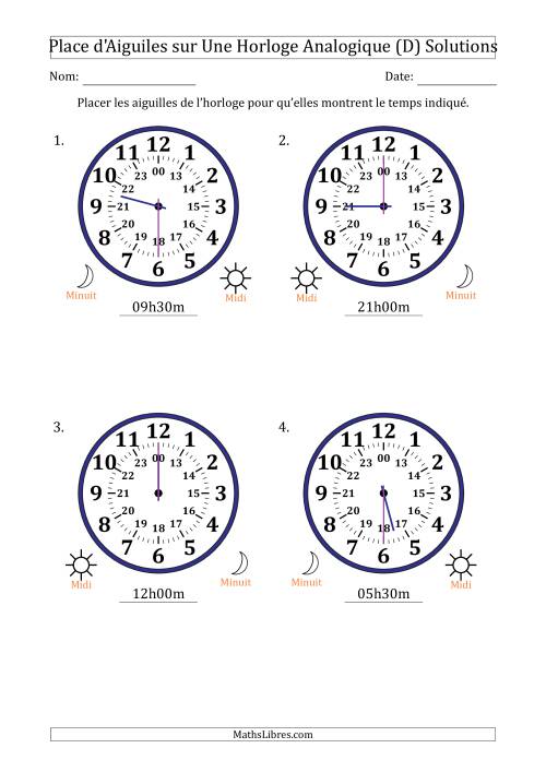 Place d'Aiguiles sur Une Horloge Analogique utilisant le système horaire sur 24 heures avec 30 Minutes d'Intervalle (4 Horloges) (D) page 2