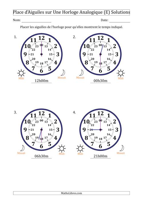Place d'Aiguiles sur Une Horloge Analogique utilisant le système horaire sur 24 heures avec 30 Minutes d'Intervalle (4 Horloges) (E) page 2
