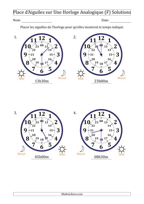 Place d'Aiguiles sur Une Horloge Analogique utilisant le système horaire sur 24 heures avec 30 Minutes d'Intervalle (4 Horloges) (F) page 2