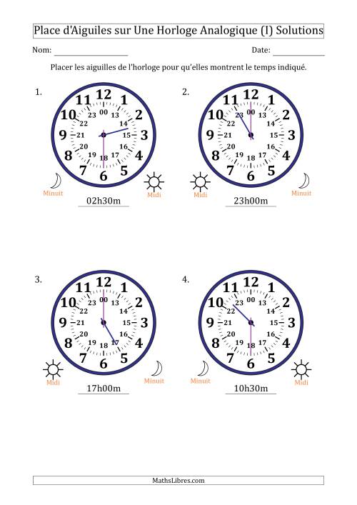 Place d'Aiguiles sur Une Horloge Analogique utilisant le système horaire sur 24 heures avec 30 Minutes d'Intervalle (4 Horloges) (I) page 2