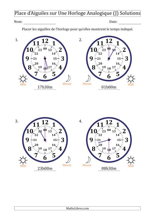 Place d'Aiguiles sur Une Horloge Analogique utilisant le système horaire sur 24 heures avec 30 Minutes d'Intervalle (4 Horloges) (J) page 2