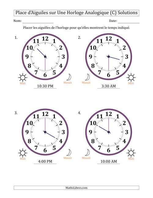 Place d'Aiguiles sur Une Horloge Analogique utilisant le système horaire sur 12 heures avec 30 Minutes d'Intervalle (4 Horloges) (C) page 2