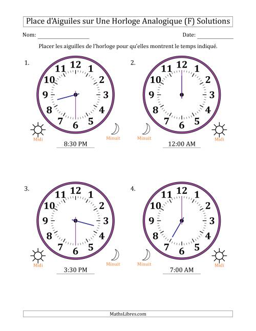 Place d'Aiguiles sur Une Horloge Analogique utilisant le système horaire sur 12 heures avec 30 Minutes d'Intervalle (4 Horloges) (F) page 2