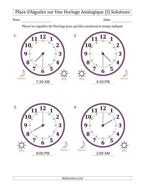 Place d'Aiguiles sur Une Horloge Analogique utilisant le système horaire sur 12 heures avec 30 Minutes d'Intervalle (4 Horloges) (I) page 2