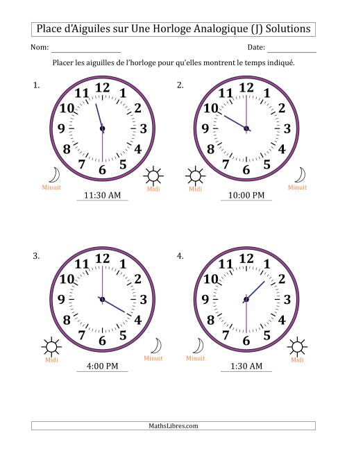 Place d'Aiguiles sur Une Horloge Analogique utilisant le système horaire sur 12 heures avec 30 Minutes d'Intervalle (4 Horloges) (J) page 2