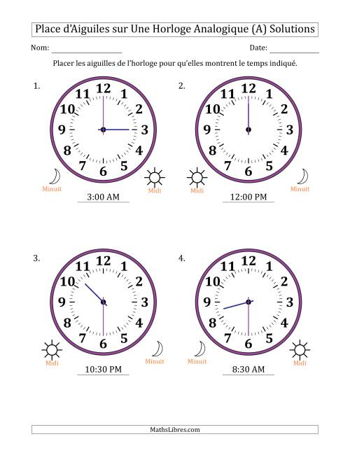Place d'Aiguiles sur Une Horloge Analogique utilisant le système horaire sur 12 heures avec 30 Minutes d'Intervalle (4 Horloges) (Tout) page 2
