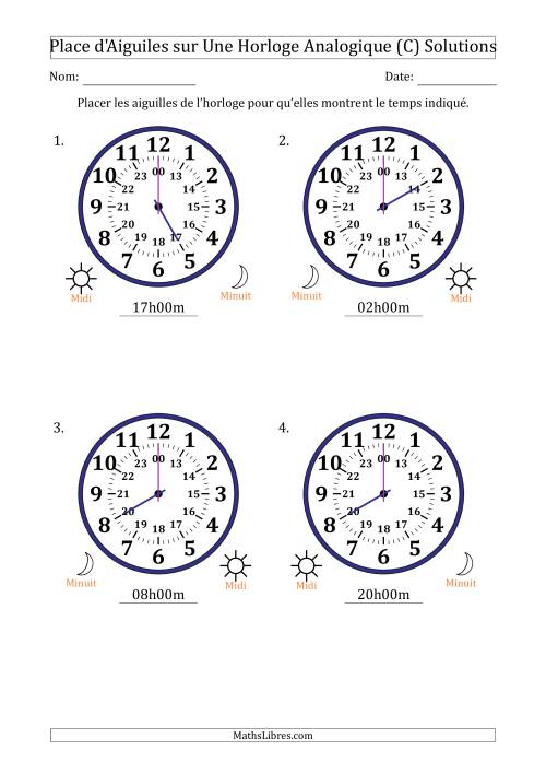 Place d'Aiguiles sur Une Horloge Analogique utilisant le système horaire sur 24 heures avec 1 Heures d'Intervalle (4 Horloges) (C) page 2