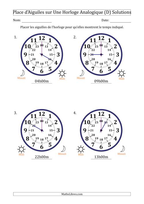 Place d'Aiguiles sur Une Horloge Analogique utilisant le système horaire sur 24 heures avec 1 Heures d'Intervalle (4 Horloges) (D) page 2