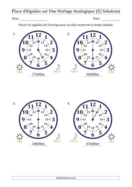 Place d'Aiguiles sur Une Horloge Analogique utilisant le système horaire sur 24 heures avec 1 Heures d'Intervalle (4 Horloges) (E) page 2