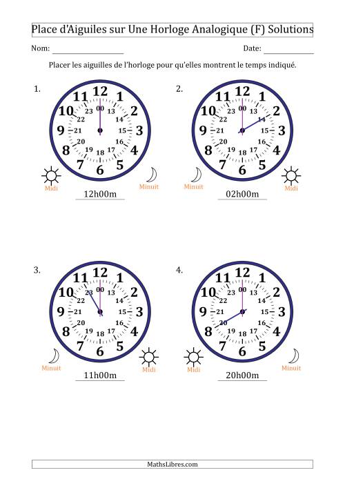 Place d'Aiguiles sur Une Horloge Analogique utilisant le système horaire sur 24 heures avec 1 Heures d'Intervalle (4 Horloges) (F) page 2