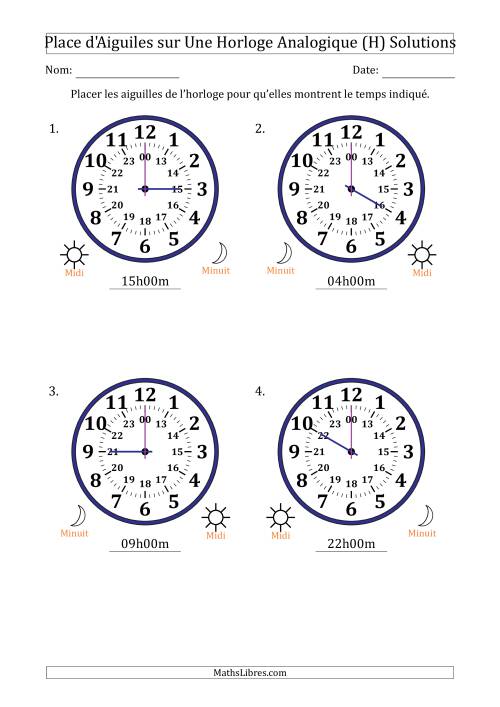 Place d'Aiguiles sur Une Horloge Analogique utilisant le système horaire sur 24 heures avec 1 Heures d'Intervalle (4 Horloges) (H) page 2