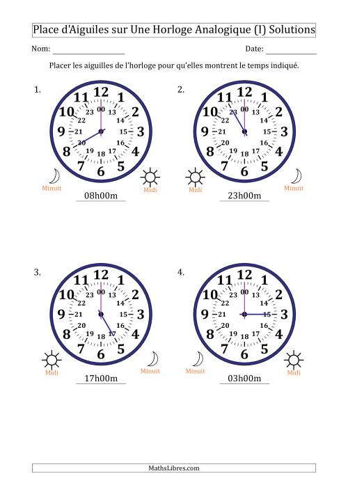 Place d'Aiguiles sur Une Horloge Analogique utilisant le système horaire sur 24 heures avec 1 Heures d'Intervalle (4 Horloges) (I) page 2