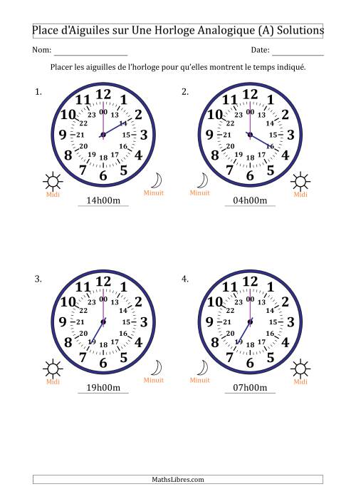 Place d'Aiguiles sur Une Horloge Analogique utilisant le système horaire sur 24 heures avec 1 Heures d'Intervalle (4 Horloges) (Tout) page 2