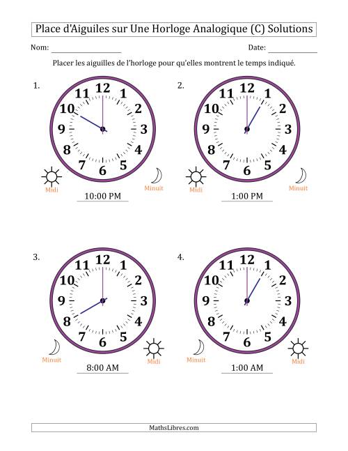 Place d'Aiguiles sur Une Horloge Analogique utilisant le système horaire sur 12 heures avec 1 Heures d'Intervalle (4 Horloges) (C) page 2