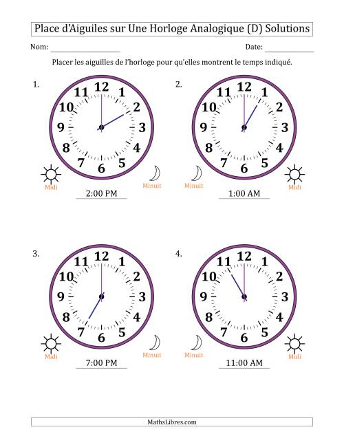 Place d'Aiguiles sur Une Horloge Analogique utilisant le système horaire sur 12 heures avec 1 Heures d'Intervalle (4 Horloges) (D) page 2
