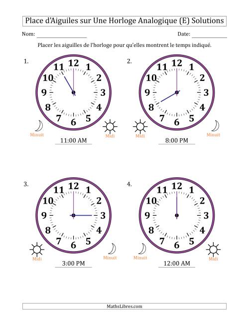 Place d'Aiguiles sur Une Horloge Analogique utilisant le système horaire sur 12 heures avec 1 Heures d'Intervalle (4 Horloges) (E) page 2