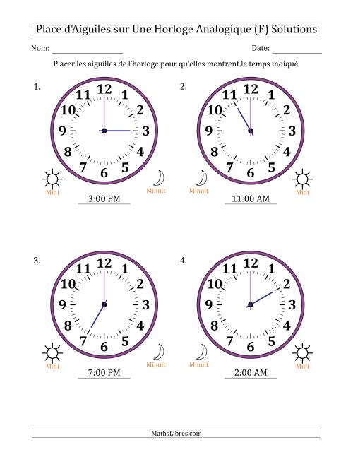 Place d'Aiguiles sur Une Horloge Analogique utilisant le système horaire sur 12 heures avec 1 Heures d'Intervalle (4 Horloges) (F) page 2