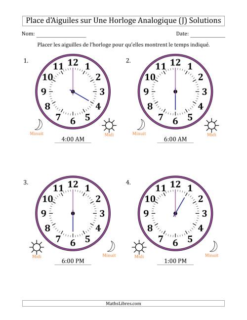 Place d'Aiguiles sur Une Horloge Analogique utilisant le système horaire sur 12 heures avec 1 Heures d'Intervalle (4 Horloges) (J) page 2