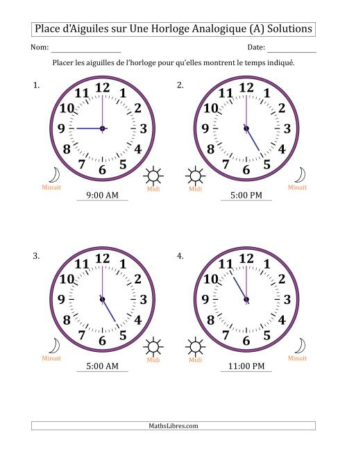 Place d'Aiguiles sur Une Horloge Analogique utilisant le système horaire sur 12 heures avec 1 Heures d'Intervalle (4 Horloges) (Tout) page 2