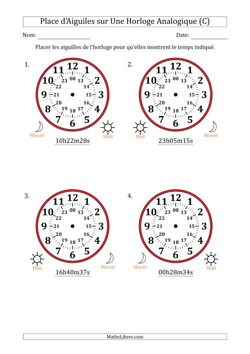 Place d'Aiguiles sur Une Horloge Analogique utilisant le système horaire sur 24 heures avec 1 Secondes d'Intervalle (4 Horloges) (C)
