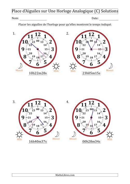 Place d'Aiguiles sur Une Horloge Analogique utilisant le système horaire sur 24 heures avec 1 Secondes d'Intervalle (4 Horloges) (C) page 2
