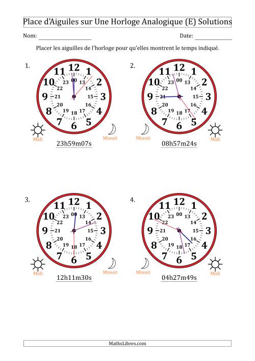 Place d'Aiguiles sur Une Horloge Analogique utilisant le système horaire sur 24 heures avec 1 Secondes d'Intervalle (4 Horloges) (E) page 2