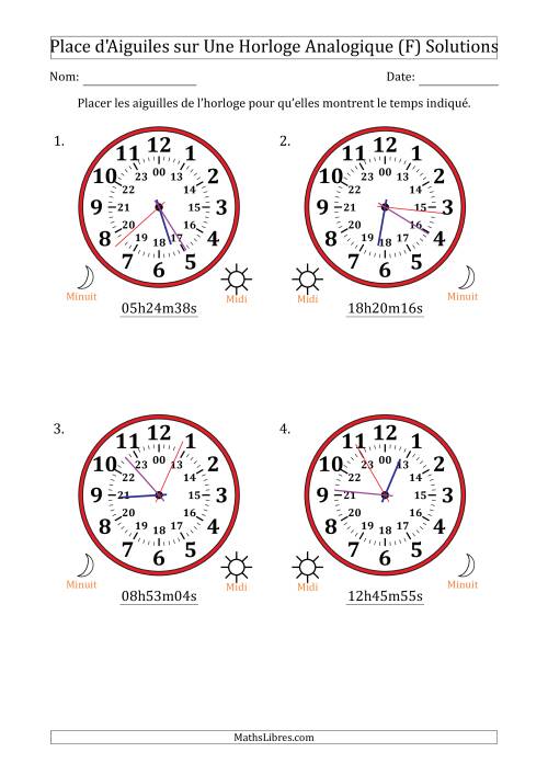 Place d'Aiguiles sur Une Horloge Analogique utilisant le système horaire sur 24 heures avec 1 Secondes d'Intervalle (4 Horloges) (F) page 2