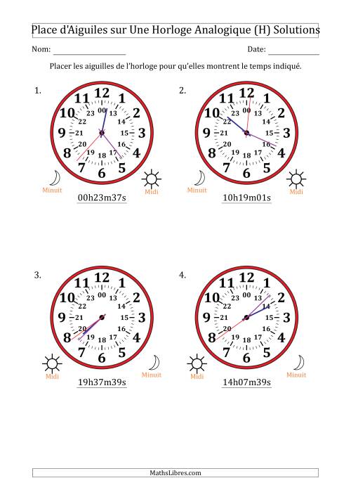 Place d'Aiguiles sur Une Horloge Analogique utilisant le système horaire sur 24 heures avec 1 Secondes d'Intervalle (4 Horloges) (H) page 2
