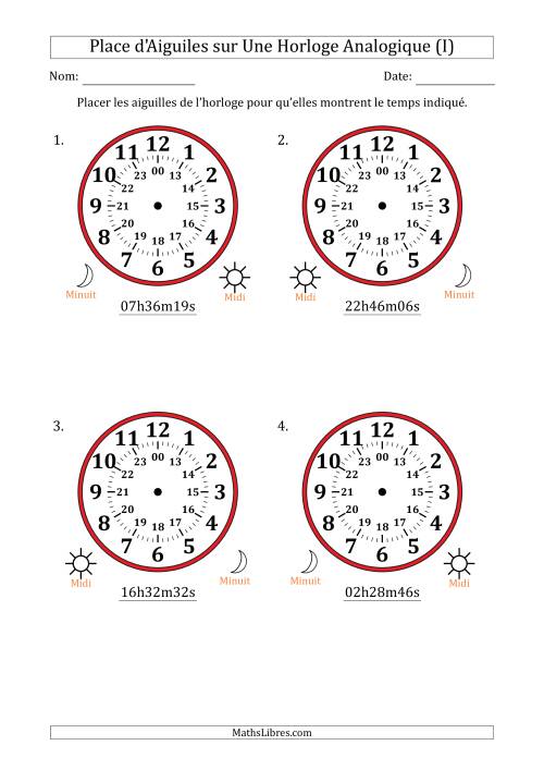 Place d'Aiguiles sur Une Horloge Analogique utilisant le système horaire sur 24 heures avec 1 Secondes d'Intervalle (4 Horloges) (I)