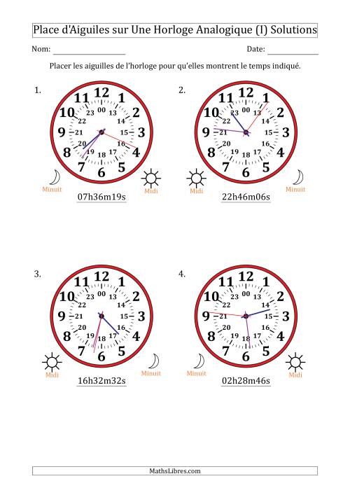 Place d'Aiguiles sur Une Horloge Analogique utilisant le système horaire sur 24 heures avec 1 Secondes d'Intervalle (4 Horloges) (I) page 2