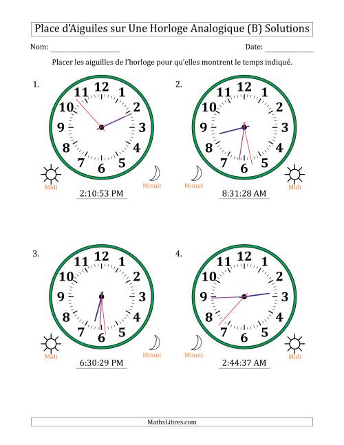 Place d'Aiguiles sur Une Horloge Analogique utilisant le système horaire sur 12 heures avec 1 Secondes d'Intervalle (4 Horloges) (B) page 2
