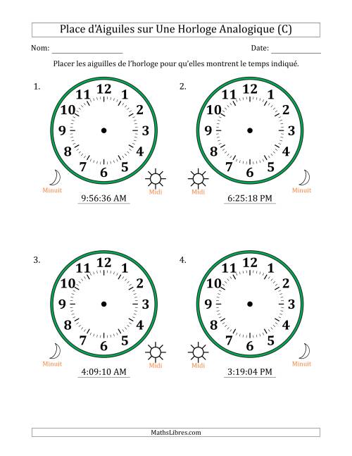 Place d'Aiguiles sur Une Horloge Analogique utilisant le système horaire sur 12 heures avec 1 Secondes d'Intervalle (4 Horloges) (C)