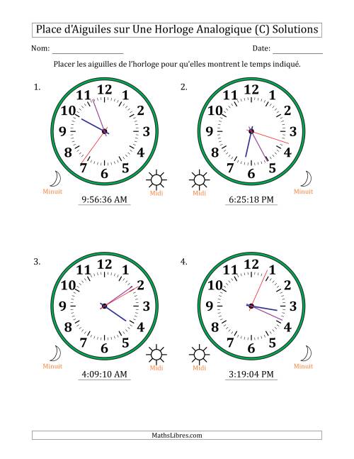 Place d'Aiguiles sur Une Horloge Analogique utilisant le système horaire sur 12 heures avec 1 Secondes d'Intervalle (4 Horloges) (C) page 2