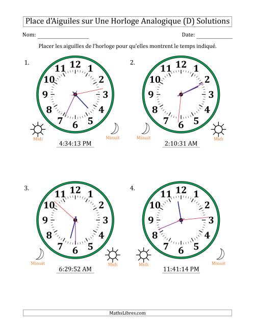 Place d'Aiguiles sur Une Horloge Analogique utilisant le système horaire sur 12 heures avec 1 Secondes d'Intervalle (4 Horloges) (D) page 2