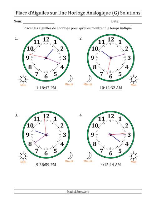 Place d'Aiguiles sur Une Horloge Analogique utilisant le système horaire sur 12 heures avec 1 Secondes d'Intervalle (4 Horloges) (G) page 2