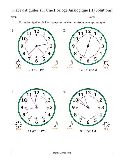Place d'Aiguiles sur Une Horloge Analogique utilisant le système horaire sur 12 heures avec 1 Secondes d'Intervalle (4 Horloges) (H) page 2