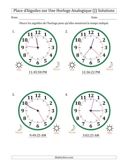 Place d'Aiguiles sur Une Horloge Analogique utilisant le système horaire sur 12 heures avec 1 Secondes d'Intervalle (4 Horloges) (J) page 2