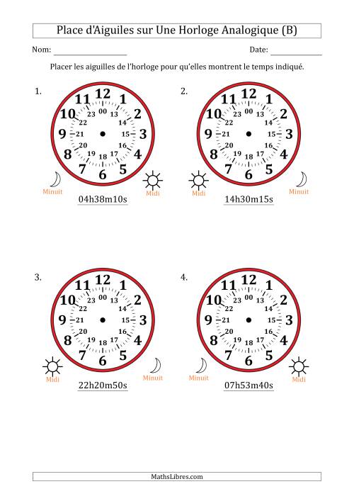Place d'Aiguiles sur Une Horloge Analogique utilisant le système horaire sur 24 heures avec 5 Secondes d'Intervalle (4 Horloges) (B)
