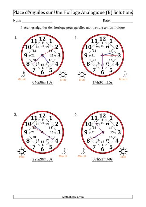 Place d'Aiguiles sur Une Horloge Analogique utilisant le système horaire sur 24 heures avec 5 Secondes d'Intervalle (4 Horloges) (B) page 2
