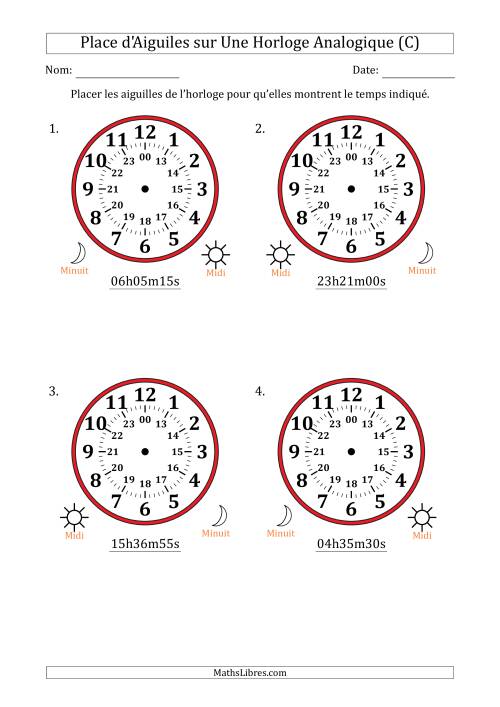 Place d'Aiguiles sur Une Horloge Analogique utilisant le système horaire sur 24 heures avec 5 Secondes d'Intervalle (4 Horloges) (C)