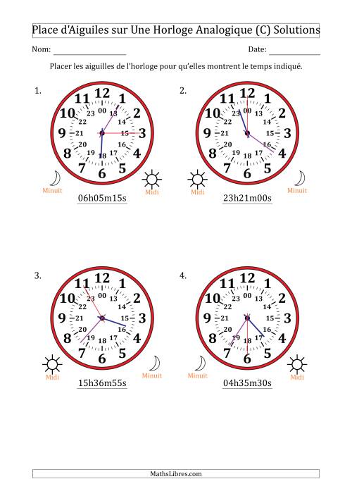 Place d'Aiguiles sur Une Horloge Analogique utilisant le système horaire sur 24 heures avec 5 Secondes d'Intervalle (4 Horloges) (C) page 2