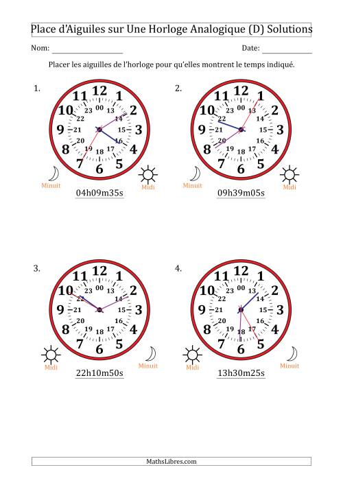 Place d'Aiguiles sur Une Horloge Analogique utilisant le système horaire sur 24 heures avec 5 Secondes d'Intervalle (4 Horloges) (D) page 2