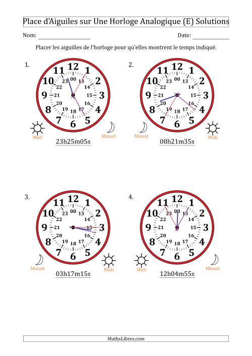 Place d'Aiguiles sur Une Horloge Analogique utilisant le système horaire sur 24 heures avec 5 Secondes d'Intervalle (4 Horloges) (E) page 2