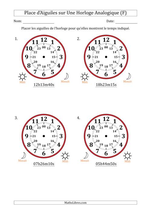 Place d'Aiguiles sur Une Horloge Analogique utilisant le système horaire sur 24 heures avec 5 Secondes d'Intervalle (4 Horloges) (F)