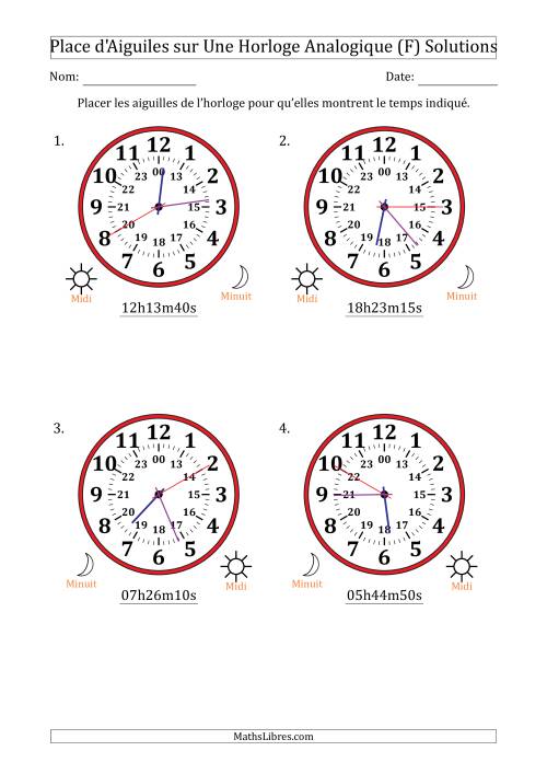 Place d'Aiguiles sur Une Horloge Analogique utilisant le système horaire sur 24 heures avec 5 Secondes d'Intervalle (4 Horloges) (F) page 2