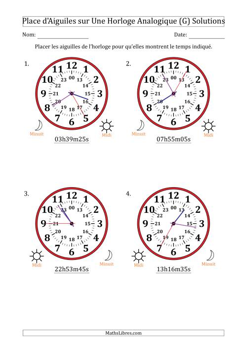 Place d'Aiguiles sur Une Horloge Analogique utilisant le système horaire sur 24 heures avec 5 Secondes d'Intervalle (4 Horloges) (G) page 2